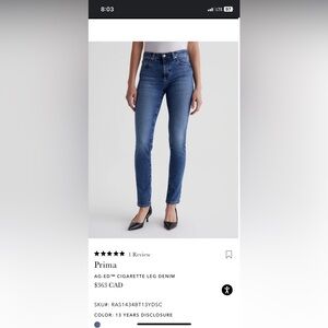 AG jeans prima ankle, cigarette ankle, size 25R